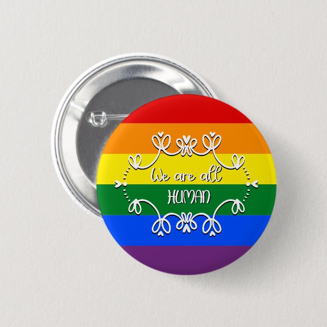 Vi är alla människor LGBTQ-prismånadens knapp (Framsida & baksida)