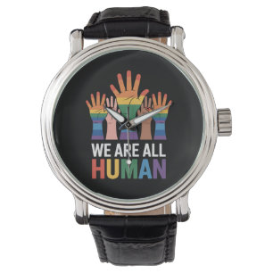Vi är alla mänskliga regnbåge HBTQ stolthet höjer  Armbandsur
