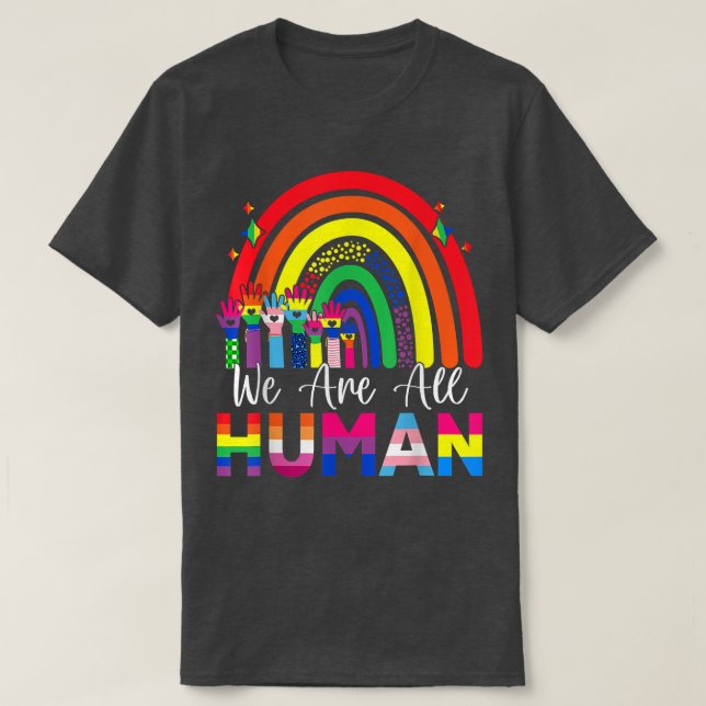 Vi är alla mänskligt Pride Ally Rainbow Ribbon HBT T Shirt (Design framsida)