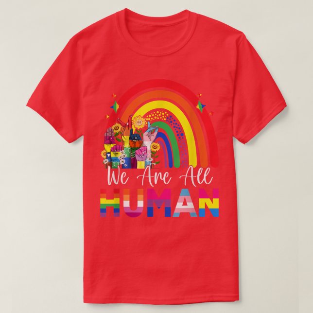Vi är alla mänskligt Pride Ally Rainbow Ribbon HBT T Shirt (Design framsida)