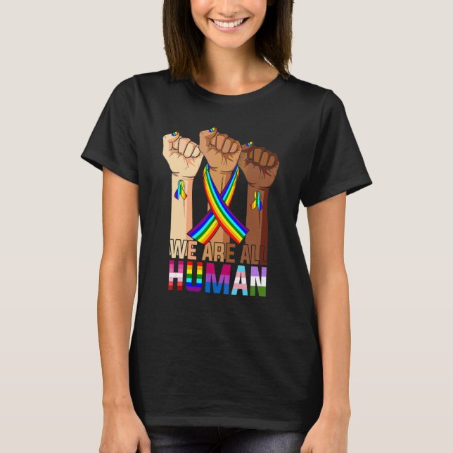 Vi är alla mänskligt Pride Ally Rainbow Ribbon Lgb T Shirt (Framsida)