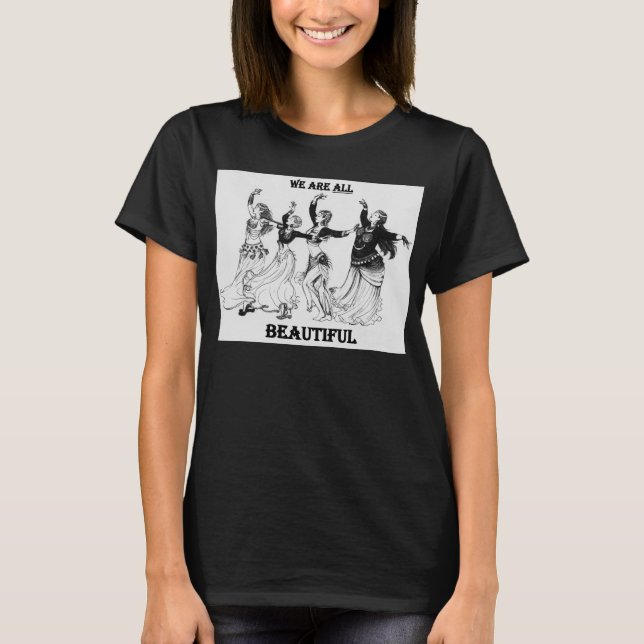 "Vi är alla vackra" Plus-Storlek V-Nacke Tee Shirt (Framsida)
