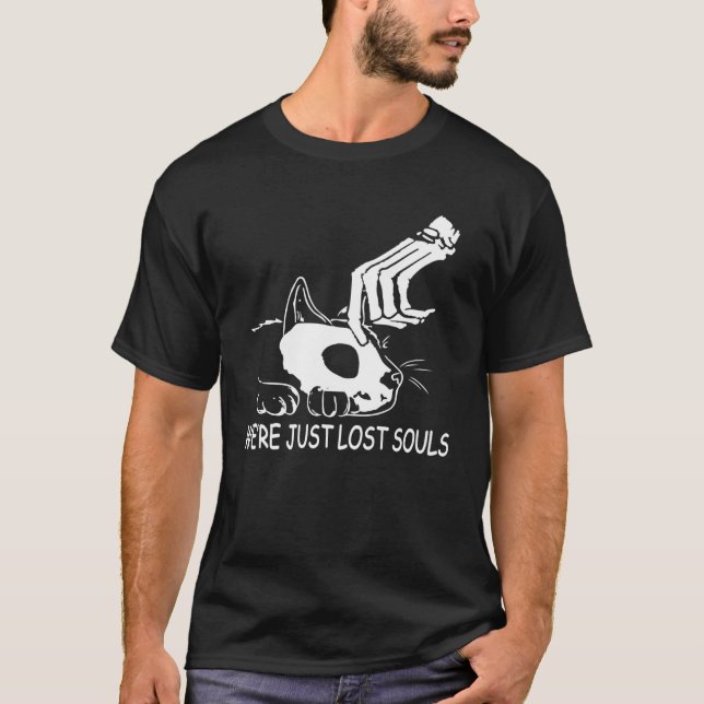Vi är bara Borttappad Souls Skulleton Cat Hallowee T Shirt (Framsida)