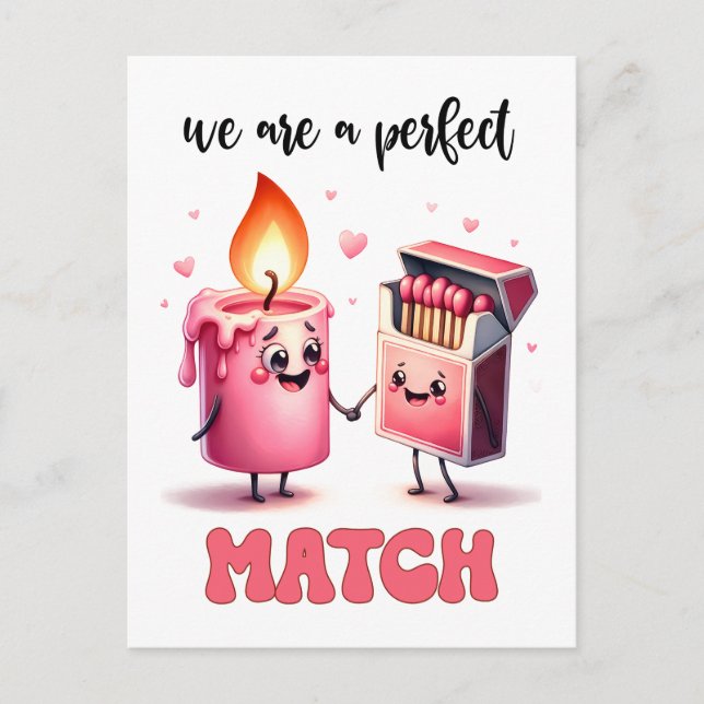 Vi är en Perfekt Match Funny Punny Valentine Vykort (Framsida)
