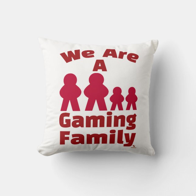 Vi är en spelande familjs roliga meeple-konst kudde (Framsida)