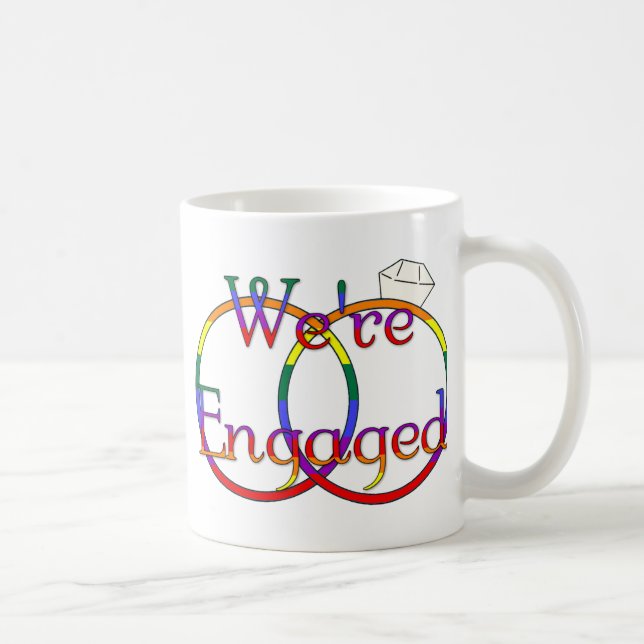 Vi är Engaged Rainbow Bröllop Ringar Kaffemugg (Höger)