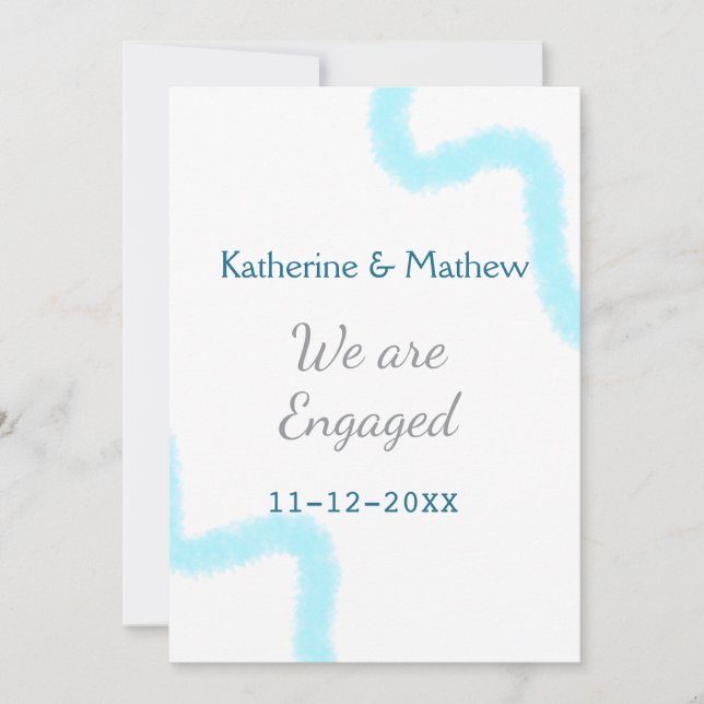 Vi är engagerade blågrå akvarellspiral stilfullt inbjudningar (Framsida)