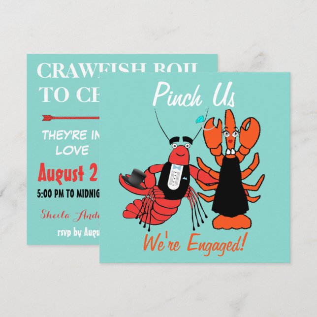 Vi är engagerade i Crayfish Boil Shower Party Inbjudningar (Fram/baksida)