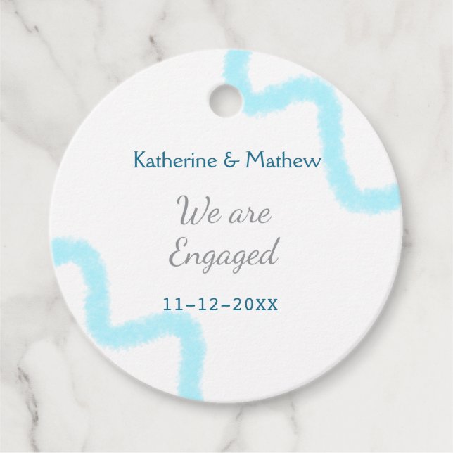 Vi är engagerade i snyggten spiral, blå grått gåvor etiketter (Framsida)