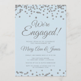 Vi är engagerade! Konfettisblått Silver Glitter Inbjudningar