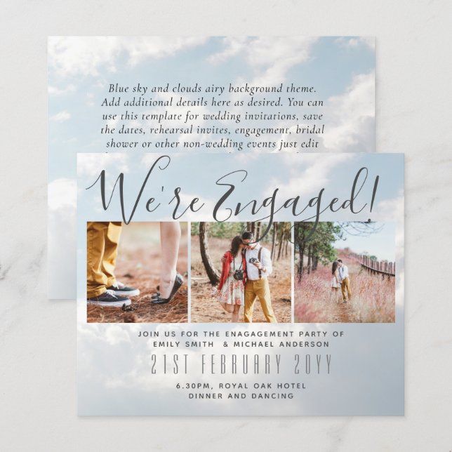 Vi är engagerade! Modern Photo Collage Inbjudnings (Fram/baksida)