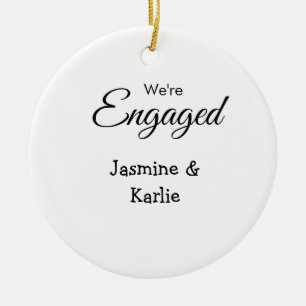 Vi är ett förlovat par namn romantisk stilren enke julgransprydnad keramik