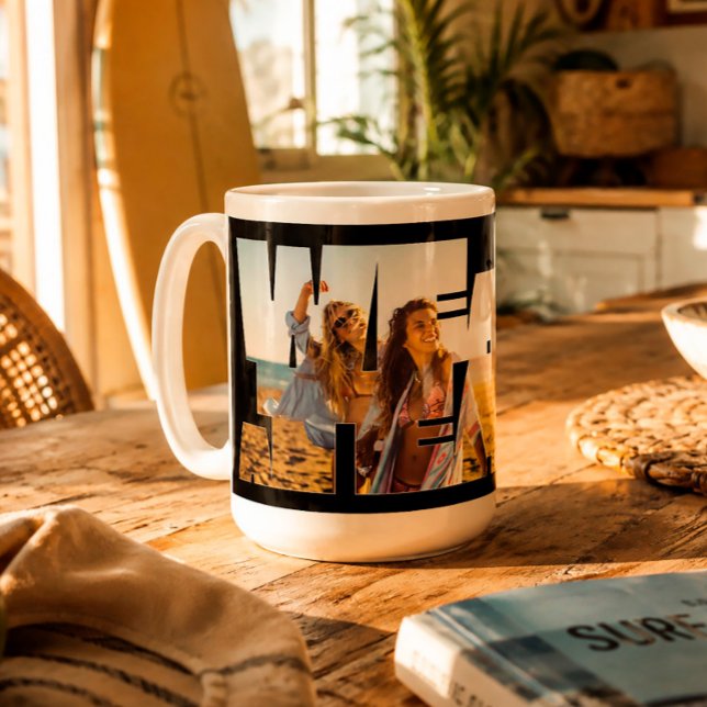 "Vi är ett team" anpassad fotomugg Kaffemugg (Boho coastal aesthetic • Vintage-inspired design • Custom photo keepsake)