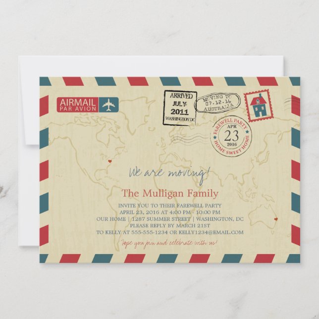 Vi är Flytta Airmail | Farewell Party Inbjudningar (Framsida)