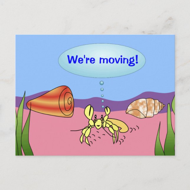 Vi är Flytta Hermit Crab Change of Adress Card Meddelande Vykort (Framsida)