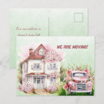 Vi är Flytta Rosa Vintage Lastbil och hus