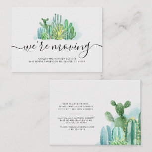 Vi är Flytta Watercolor Cacti Adress Change Note Anteckningskort