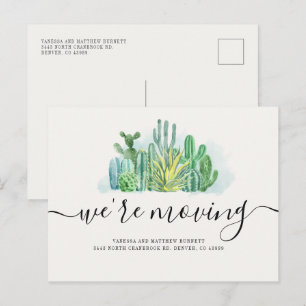 Vi är Flytta Watercolor Cacti Change of Adress Meddelande Vykort
