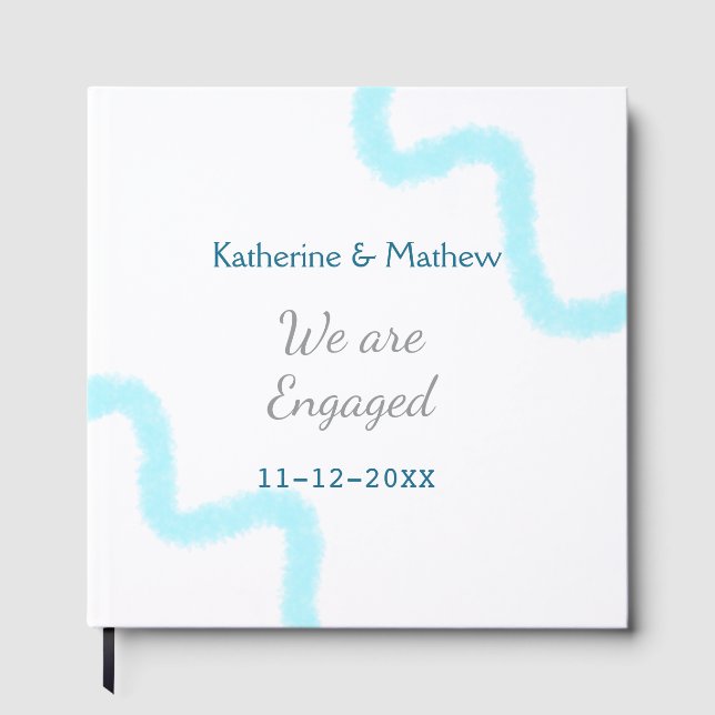 Vi är förlovade blågrå akvarellspiral stilfullt gästböcker (Framsida)