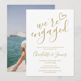 Vi är förlovade Förlovningsfest Foto Chic Guld Inbjudningar