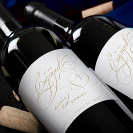 Vi är förlovade golden engagement party vinflaska etikett