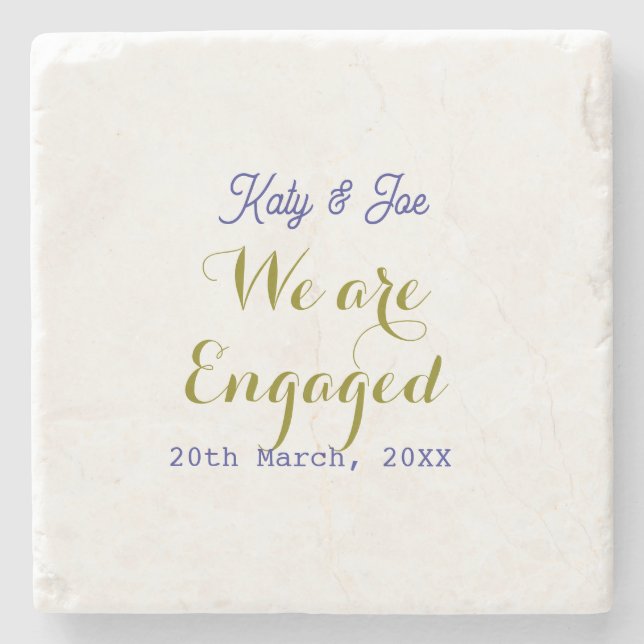 Vi är förlovade lila guld namn datum elegant enkel stenunderlägg (Framsidan)