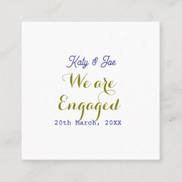 Vi är förlovade lila guldnamn datum elegant enkel fyrkantigt visitkort