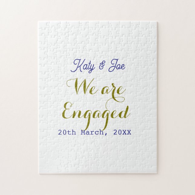 Vi är förlovade lila guldnamn datum elegant enkel pussel (Vertikal)