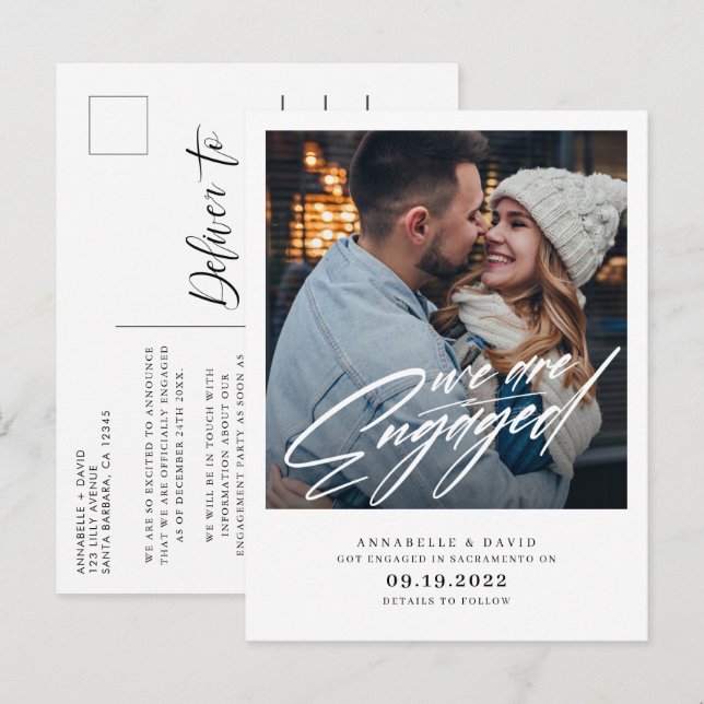 Vi är förlovade Modernt foto  Bröllopsannons Korth Meddelande Vykort (Fram/baksida)