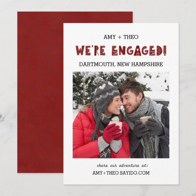 Vi är Förlovning för Coola av fotomodern Trendig Meddelande (Fram/baksida)