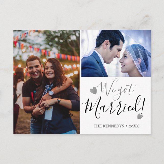 Vi är gifta 2 Foto Bröllopsannons Meddelande Vykort (Framsida)