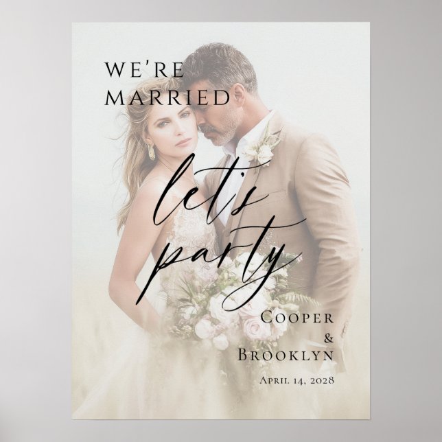 Vi är gifta, låt oss festa Elopement fotovälkomst Poster (Framsidan)