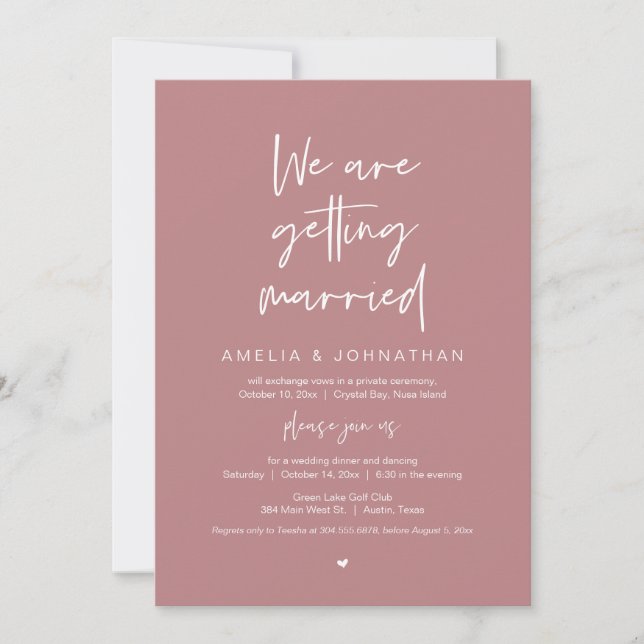 Vi är gifta sig, Elopement Dinner Dancing Inbjudningar (Framsida)