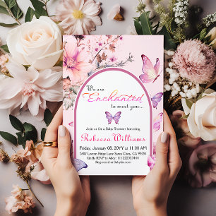 Vi är glada att träffa Rosa Butterfly Baby Shower Inbjudningar