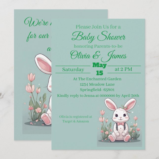 Vi är glada för den lilla Bunny Baby Shower Spara Datumet (Fram/baksida)