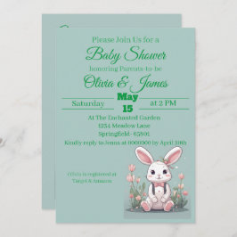 Vi är glada för den lilla Bunny Baby Shower Spara Datumet