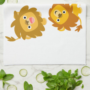 "Vi är här!" Cute Tecknad Lejon Kitchen Towel Kökshandduk