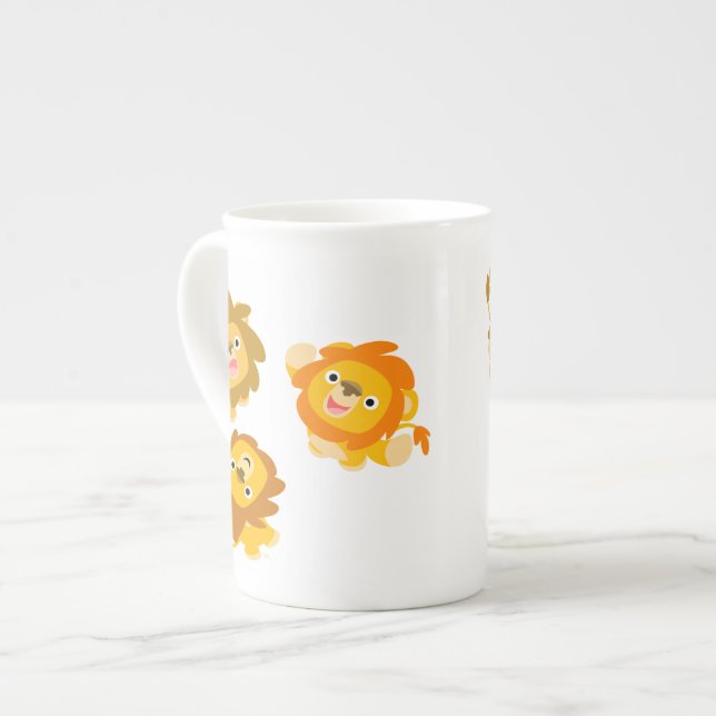 "Vi är här!!" Söt Cartoon Lejon Benkina Mugg Benporslin Mugg (Framsida vänster)