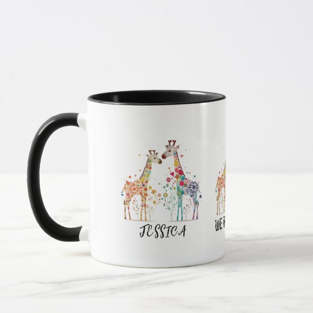 Vi är i kärlek med 2 giraffes mugg-design mugg (Vänster)