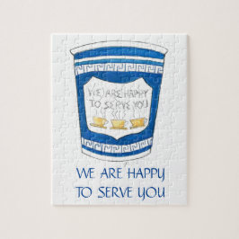 Vi är Lycklig till  dig grekiska kaffepussel Kopp Pussel