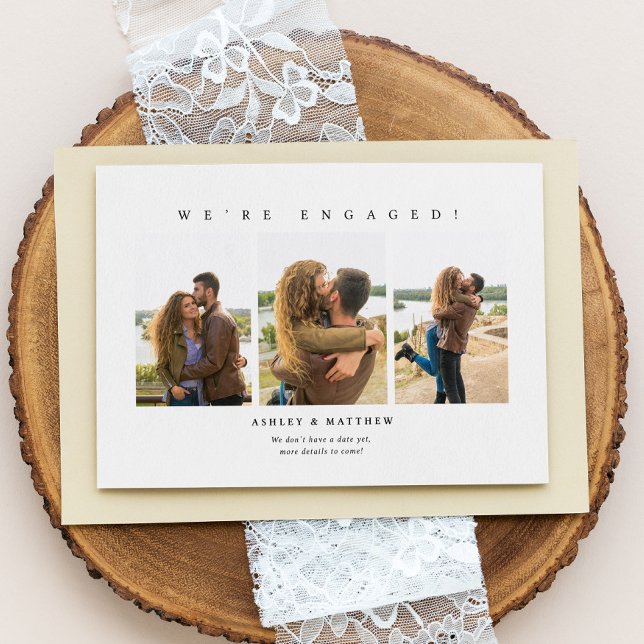 Vi är minimalistisk fotobild för förlovningsannons inbjudningar (Skapare uppladdad)