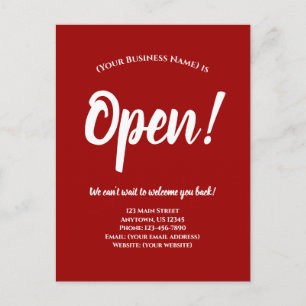 Vi är Open Business Reopen Notification Red Vykort