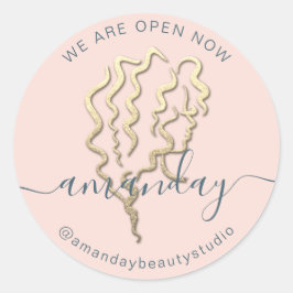 Vi är öppna Guld Logotyp Namn Ro Hair Beauty Runt Klistermärke