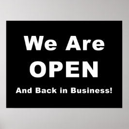 Vi är öppna och tillbaka i branschen poster