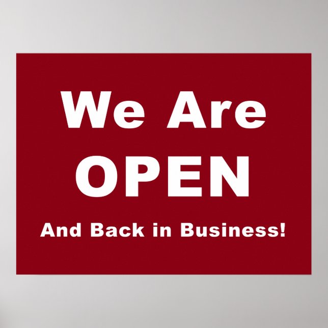 Vi är öppna och tillbaka i branschen poster (Framsidan)