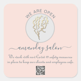 Vi är öppna, Salon Hair Logotyp Ro QR CODE Fyrkantigt Klistermärke
