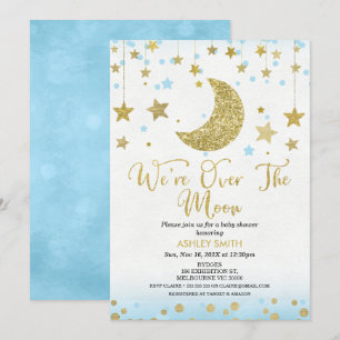 Vi är över Boys Baby Shower i Måne Inbjudningar