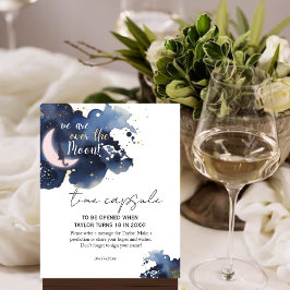 Vi är över måne-babyduschen, blått tidskapsel poster