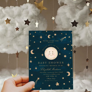 Vi är över Måne Cute Golden Star Baby Shower Inbjudningar