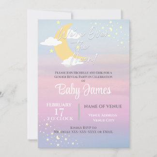 Vi är över Måne Gender Reveal Rosa Blue Lila Inbjudningar